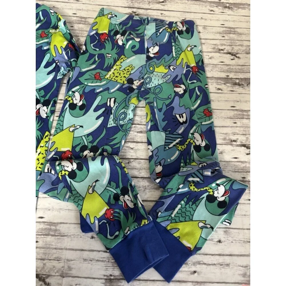 Spotted Zebra Girls Disney Mickey Mouse Blue‎ Green Print 2pc Pajama Set sz 10